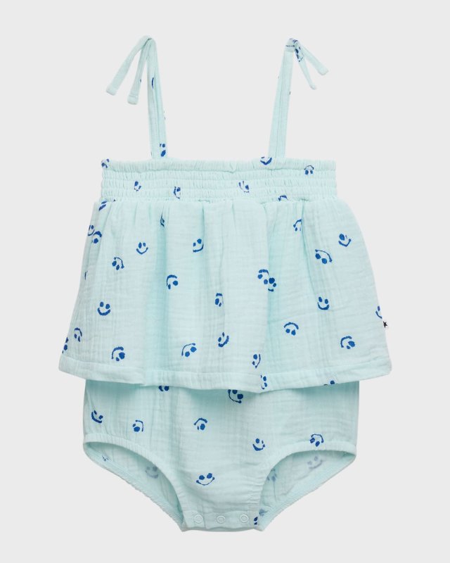 Girl's Smiley Flora Tiered Romper, Size 6M-2T